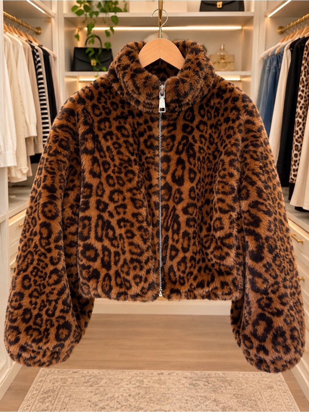 Luxurious Rebecca Minkoff Leopard Vegan Faux Fur Cropped Jacket – Size M 🐆✨